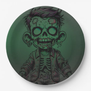Assiettes En Carton Fête d'anniversaire d'Halloween Enfant Zombie Vert