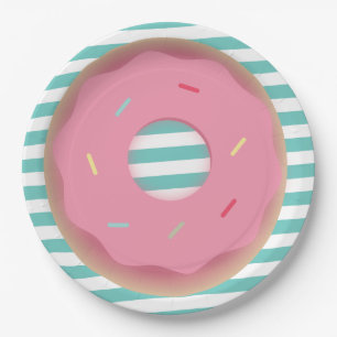 Assiettes En Carton Fête d'anniversaire Donut et Rayures 2D