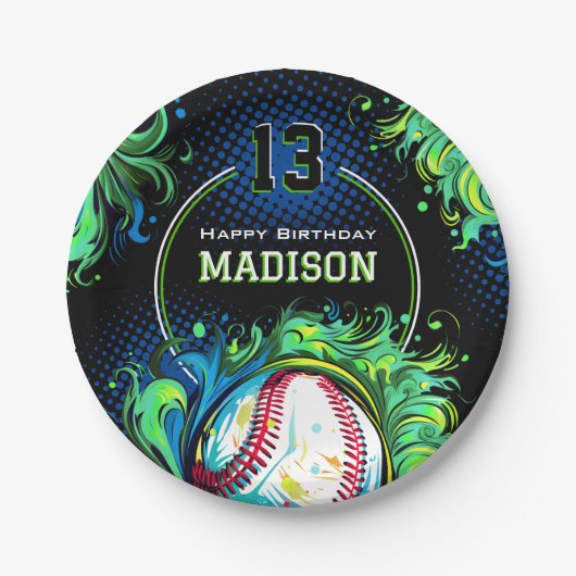 Assiettes En Carton Fête d'anniversaire du baseball (Devant)