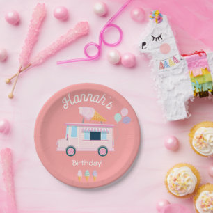 Assiettes En Carton Fête d'anniversaire du camion à crème glacée