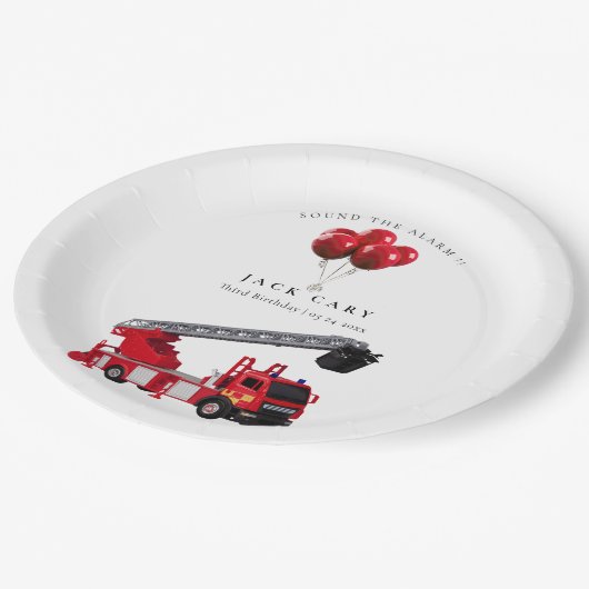 Assiettes En Carton Fête d'anniversaire du Camion d'incendie rouge (Angle)