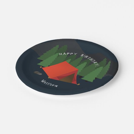 Assiettes En Carton Fête d'anniversaire du camping (Angle)