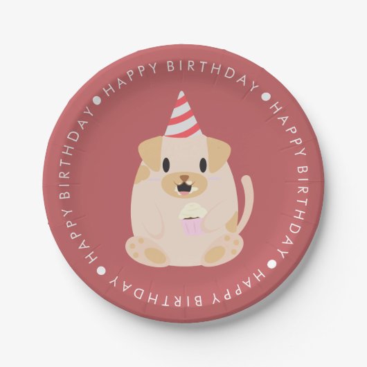 Assiettes En Carton Fête d'anniversaire du chien mignon (Devant)