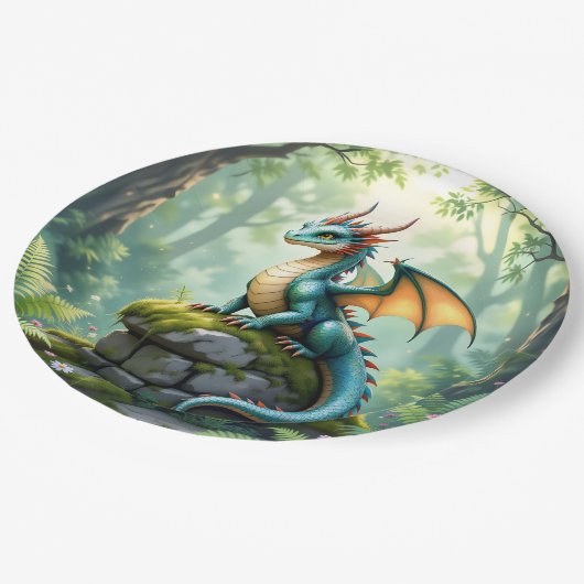 Assiettes En Carton Fête d'anniversaire du garçon à thème Dragon (Angle)