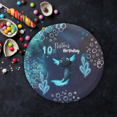 Assiettes En Carton Fête d'anniversaire du néon bleu foncé Axolotl