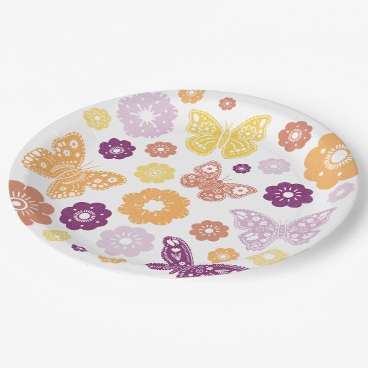 Assiettes En Carton Fête d'anniversaire du papillon rétro (Angle)