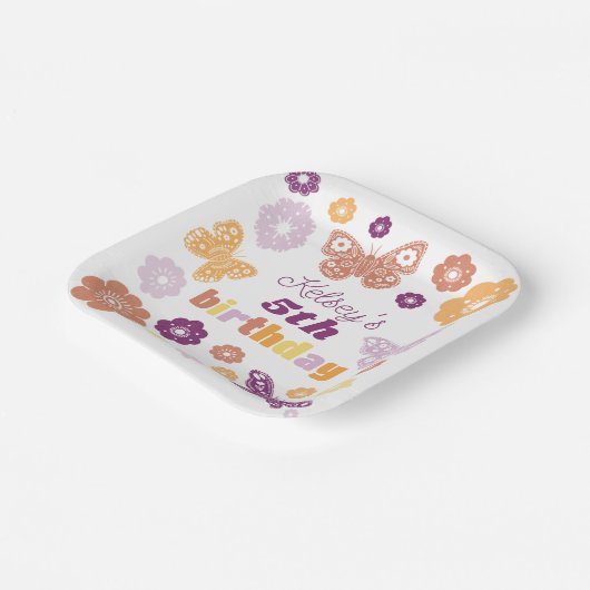 Assiettes En Carton Fête d'anniversaire du papillon rétro (Angulaire)