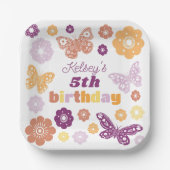 Assiettes En Carton Fête d'anniversaire du papillon rétro (Recto)