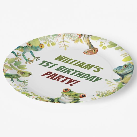 Assiettes En Carton Fête d'anniversaire du reptile Show (Angle)