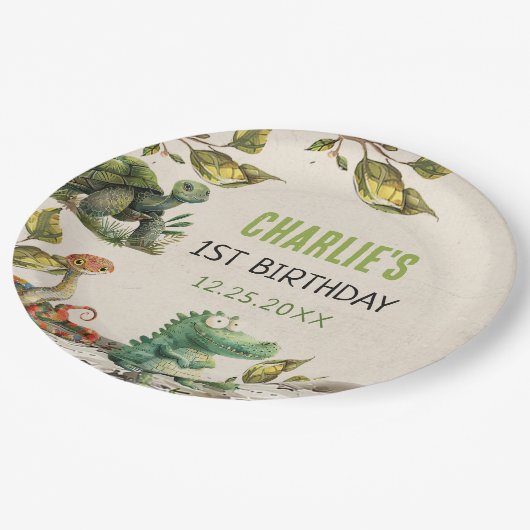 Assiettes En Carton Fête d'anniversaire du reptile Show (Angle)