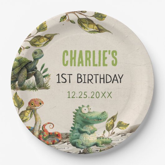 Assiettes En Carton Fête d'anniversaire du reptile Show (Devant)