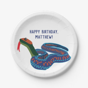 Assiettes En Carton Fête d'anniversaire du serpent à queue rouge de