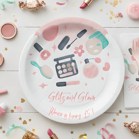 Assiettes En Carton Fête d'anniversaire du spa de beauté glitz et glam