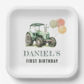 Assiettes En Carton Fête d'anniversaire du tracteur aquarelle (Recto)