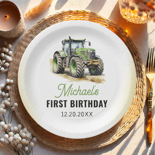 Assiettes En Carton Fête d'anniversaire du tracteur aquarelle