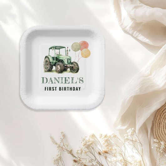 Assiettes En Carton Fête d'anniversaire du tracteur aquarelle