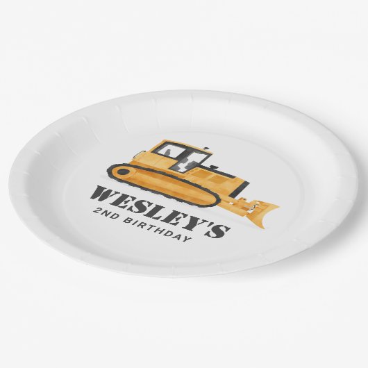 Assiettes En Carton Fête d'anniversaire du véhicule de construction (Angle)