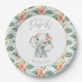 Assiettes En Carton Fête d'anniversaire d'un éléphant à l'aquarelle (Devant)