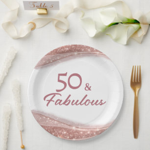Assiettes En Carton Fête d'anniversaire élégante 50 ans & rose gold fa