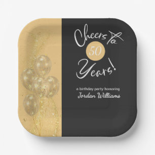 Assiettes En Carton Fête d'anniversaire élégante en noir pour 50 ans