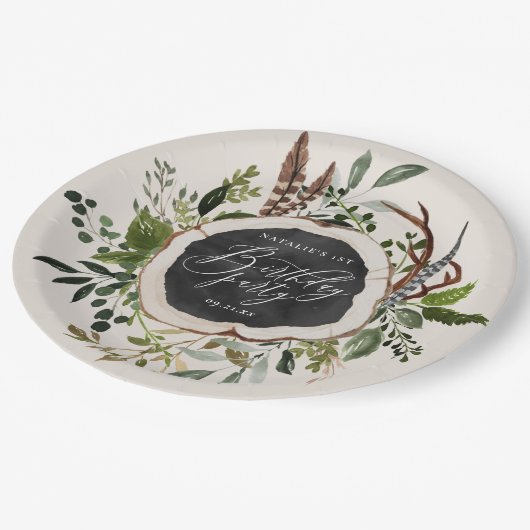 Assiettes En Carton Fête d'anniversaire en bois rustique de tranche (Angle)