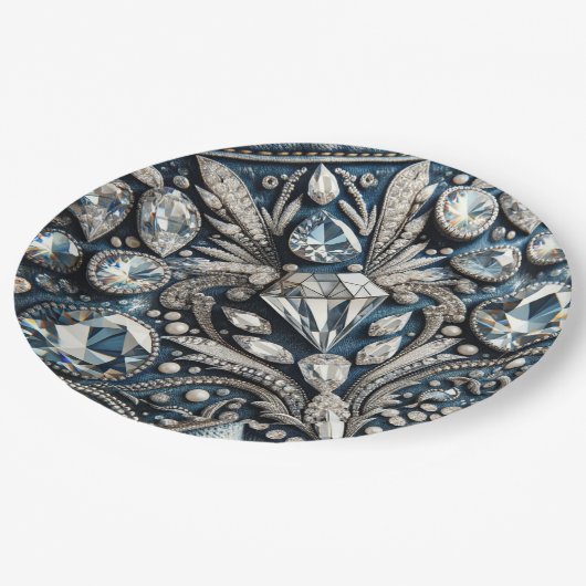 Assiettes En Carton Fête d'anniversaire en jean avec gemmes Denim & Di (Angle)