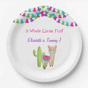 Assiettes En Carton Fête d'anniversaire enfant Fun Llama Rose Violet C