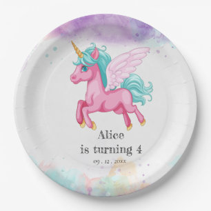 Assiettes En Carton Fête d'anniversaire enfant Licorne Rose Magique Ar