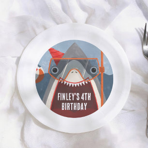 Assiettes En Carton Fête d'anniversaire estivale piscine aux requins