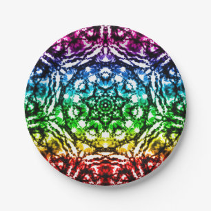 Assiettes En Carton Fête d'anniversaire étoile mandala tie dye arc-en-