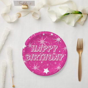 Assiettes En Carton Fête d'anniversaire étoiles scintillantes rose cha