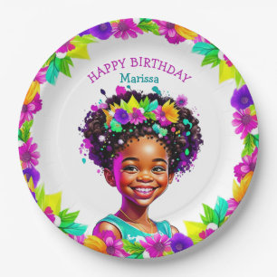 Assiettes En Carton Fête d'anniversaire Fille afro-américaine personna