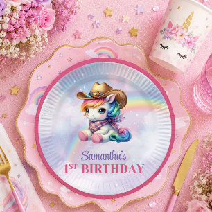 Assiettes En Carton Fête d'anniversaire fille licorne rose violet Pla