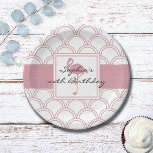 Assiettes En Carton Fête d'anniversaire Flamant Rose Motif Vague Art D