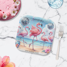 Fête d'anniversaire flamant rose sur la plage