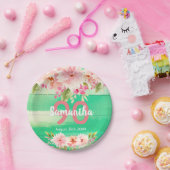 Assiettes En Carton Fête d'anniversaire fleuron vert bois (Fête)