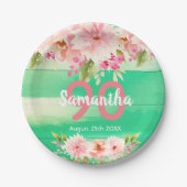 Assiettes En Carton Fête d'anniversaire fleuron vert bois (Devant)