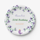 Assiettes En Carton Fête d'anniversaire fleurons violets bleuets blanc (Devant)