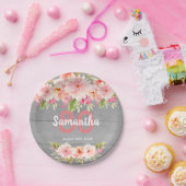 Assiettes En Carton Fête d'anniversaire fleurs grises en bois (Fête)