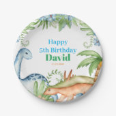 Assiettes En Carton Fête d'anniversaire florale Dinosaur bleu et vert (Devant)