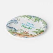 Assiettes En Carton Fête d'anniversaire florale Dinosaur bleu et vert (Angle)