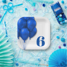Assiettes En Carton Fête d'anniversaire garçon Ballons bleus