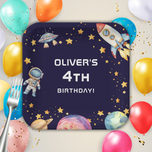 Assiettes En Carton Fête d'anniversaire garçon fusée spatiale moderne