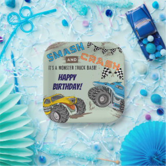 Assiettes En Carton Fête d'anniversaire garçon Monster Trucks