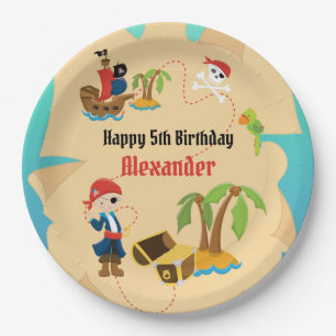 Assiettes En Carton Fête d'anniversaire garçon pirate carte au trésor