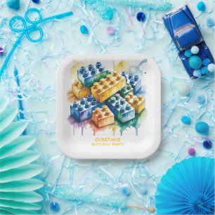 Assiettes En Carton Fête d'anniversaire garçon Splash Block Constructi