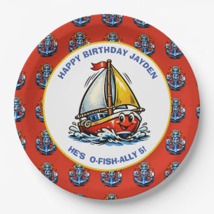 Assiettes En Carton Fête d'anniversaire garçon voilier maritime océani
