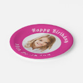 Assiettes En Carton fête d'anniversaire hot rose photo fille (Angle)