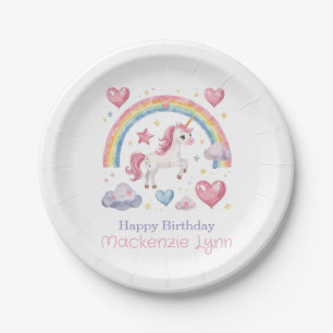 Assiettes En Carton Fête d'anniversaire Licorne et Arc-en-ciel à l'aqu