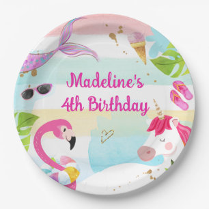 Assiettes En Carton Fête d'anniversaire Licorne Sirène Flamant Rose Pi